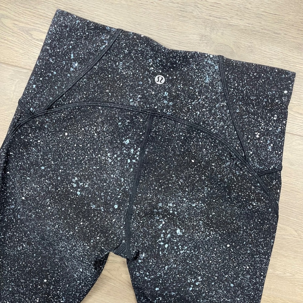 Lululemon Leggings Women 8 Black Blue Sparkle Speckle Train Times Yoga Gym